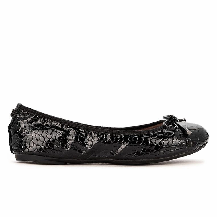 FRANKIE Ballet Flat Shoes - Black Patent Croc Wide Fit Flat Bridal Shoes