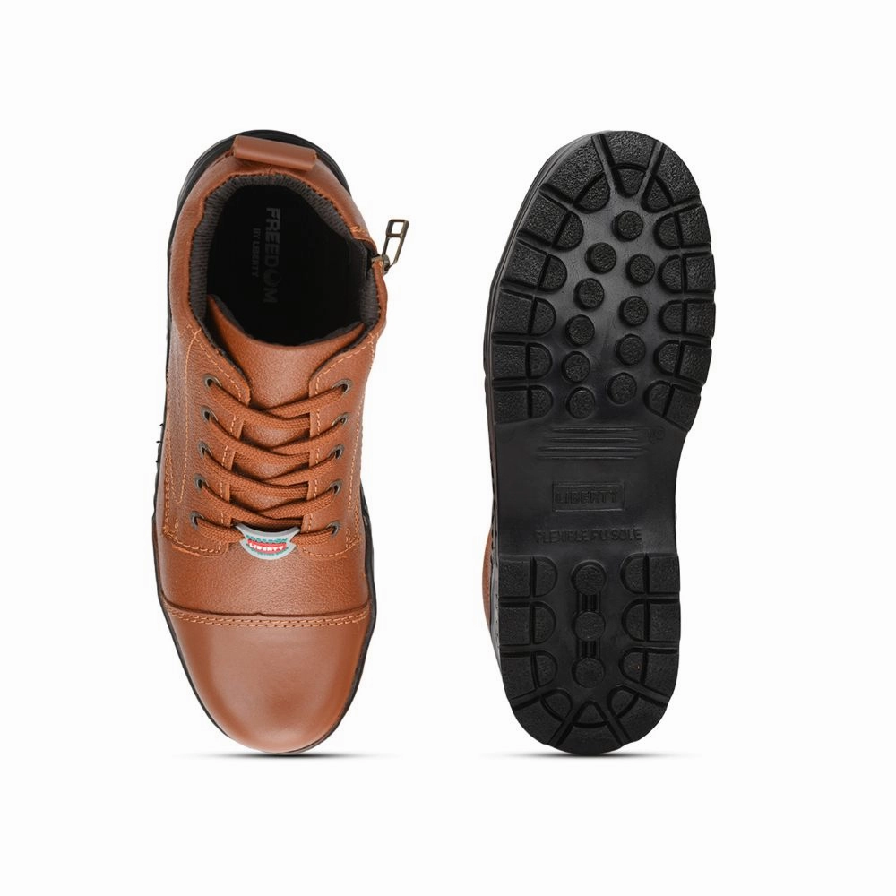 Freedom Casual Tan Police Leather High Ankle Boot with ZIP VEER-2 By Liberty Summer Casual Breathable Shoes