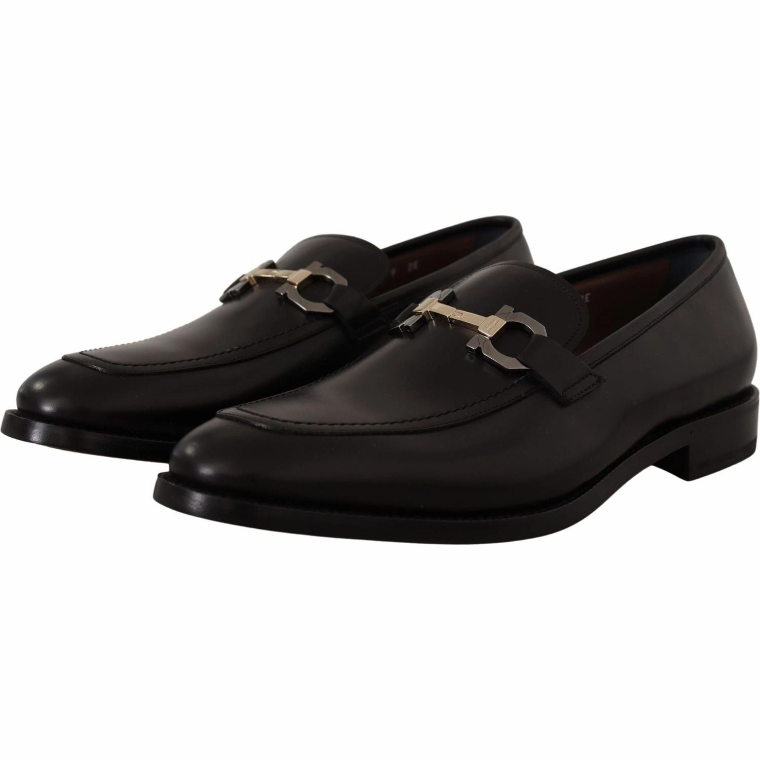 Brushed Leather Loafers Salvatore Ferragamo Suave Black Leather Gancio Bit Loafers