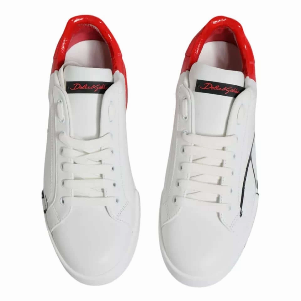 Leggings With Socks And Sneakers Dolce & Gabbana White Red Portofino Low Top Sneakers Shoes