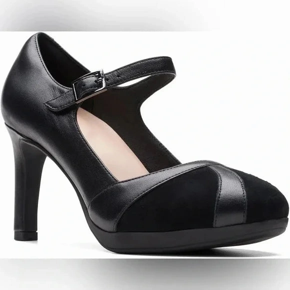 Casual Suede Slip On Shoe Clarks Ambyr Light Women's Heels Color Black Combi