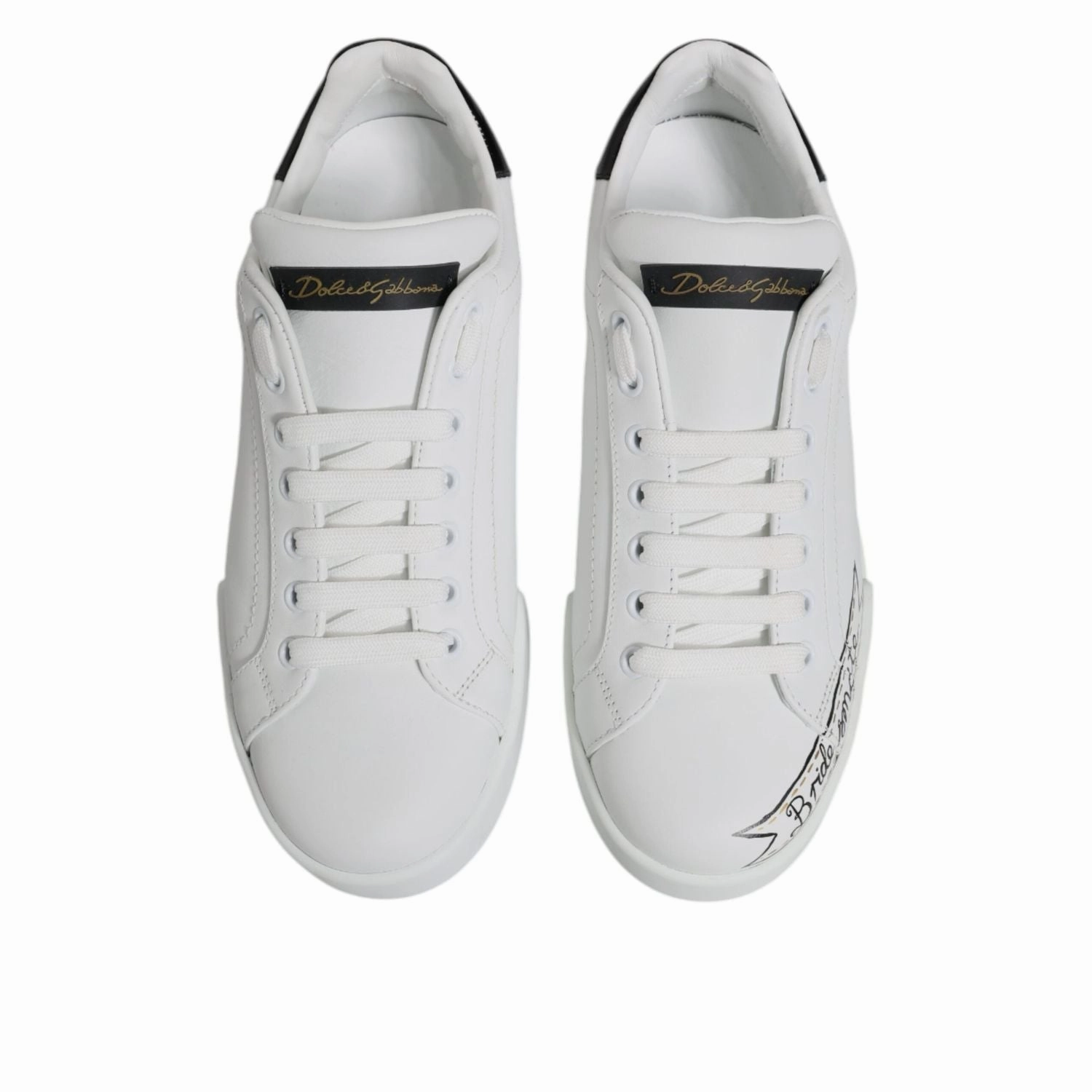 Dolce & Gabbana White Leather Low Top Lace Up Sneakers Shoes Pointed Toe Sneakers