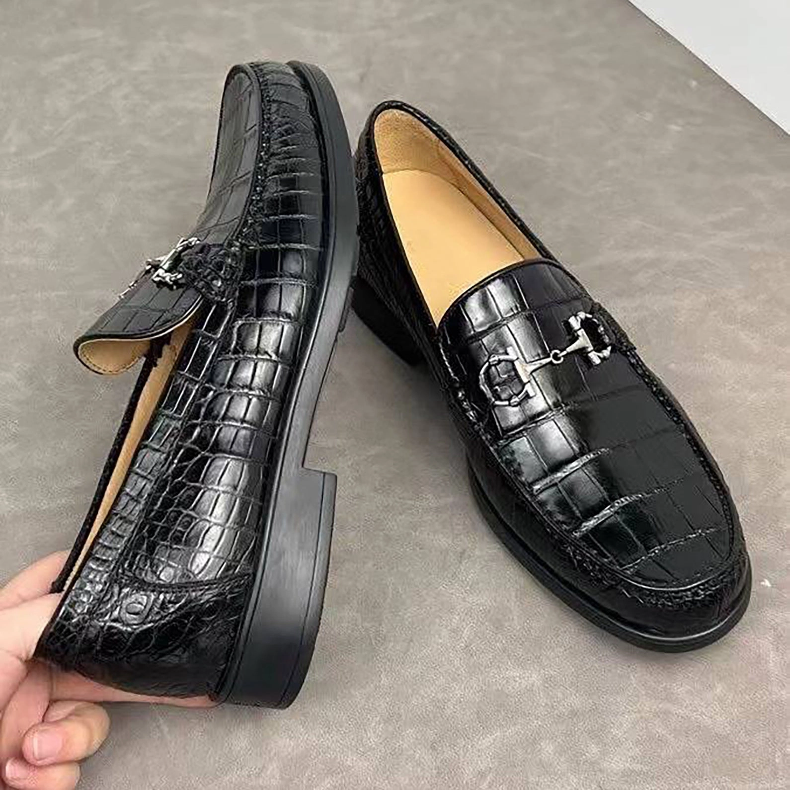 Genuine Alligator Skin Loafers  Premium Handmade Bit Dress Shoes for Men Round Toe Loafers