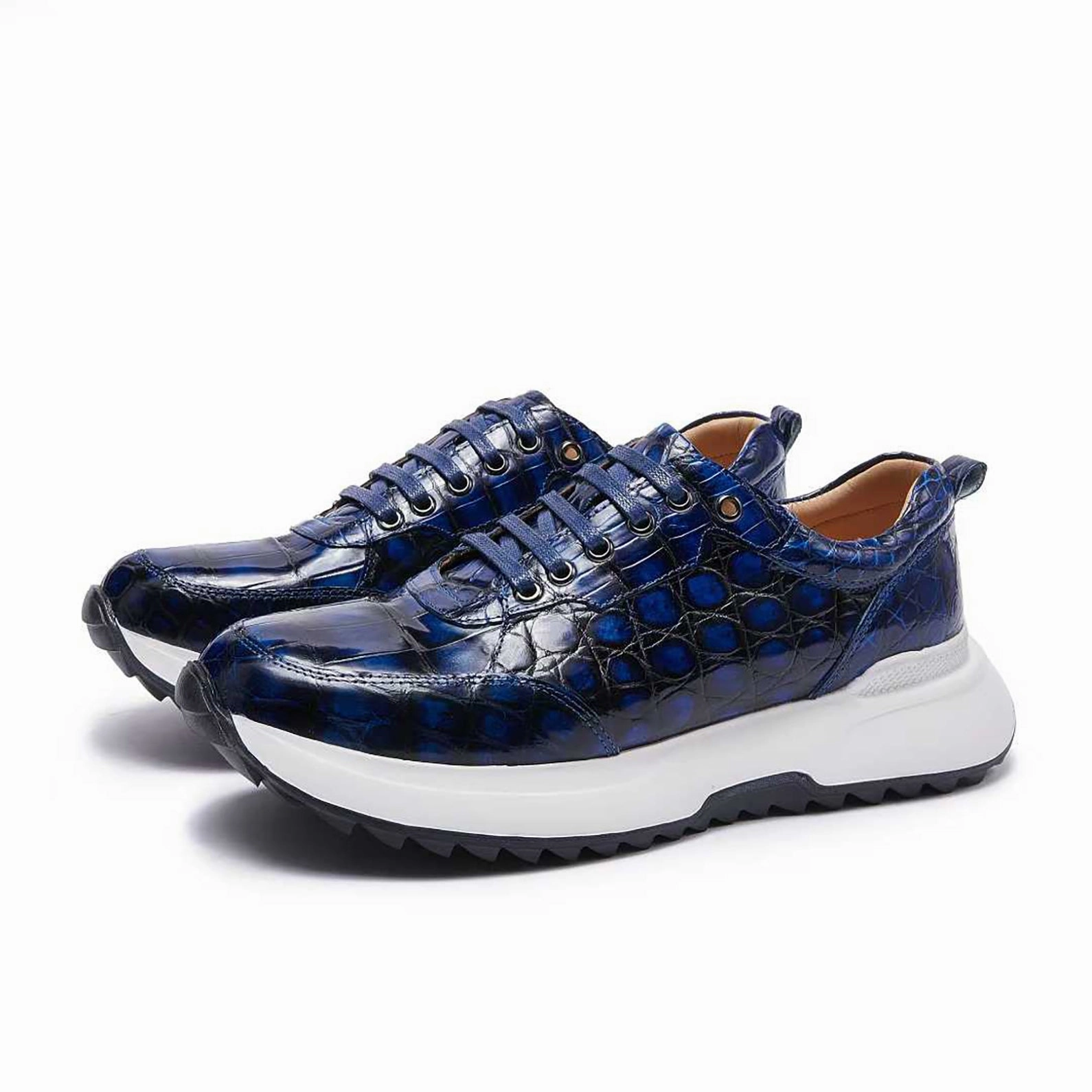 Carhartt Sneakers Genuine Alligator Sneakers for Men  Handcrafted Blue Patina with Sport Sole and Distinctive Exotic Texture