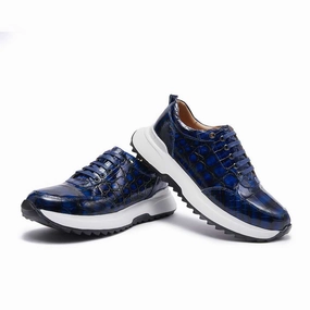 Cool Casual Sneakers Genuine Alligator Sneakers for Men  Handcrafted Blue Patina with Sport Sole and Distinctive Exotic Texture
