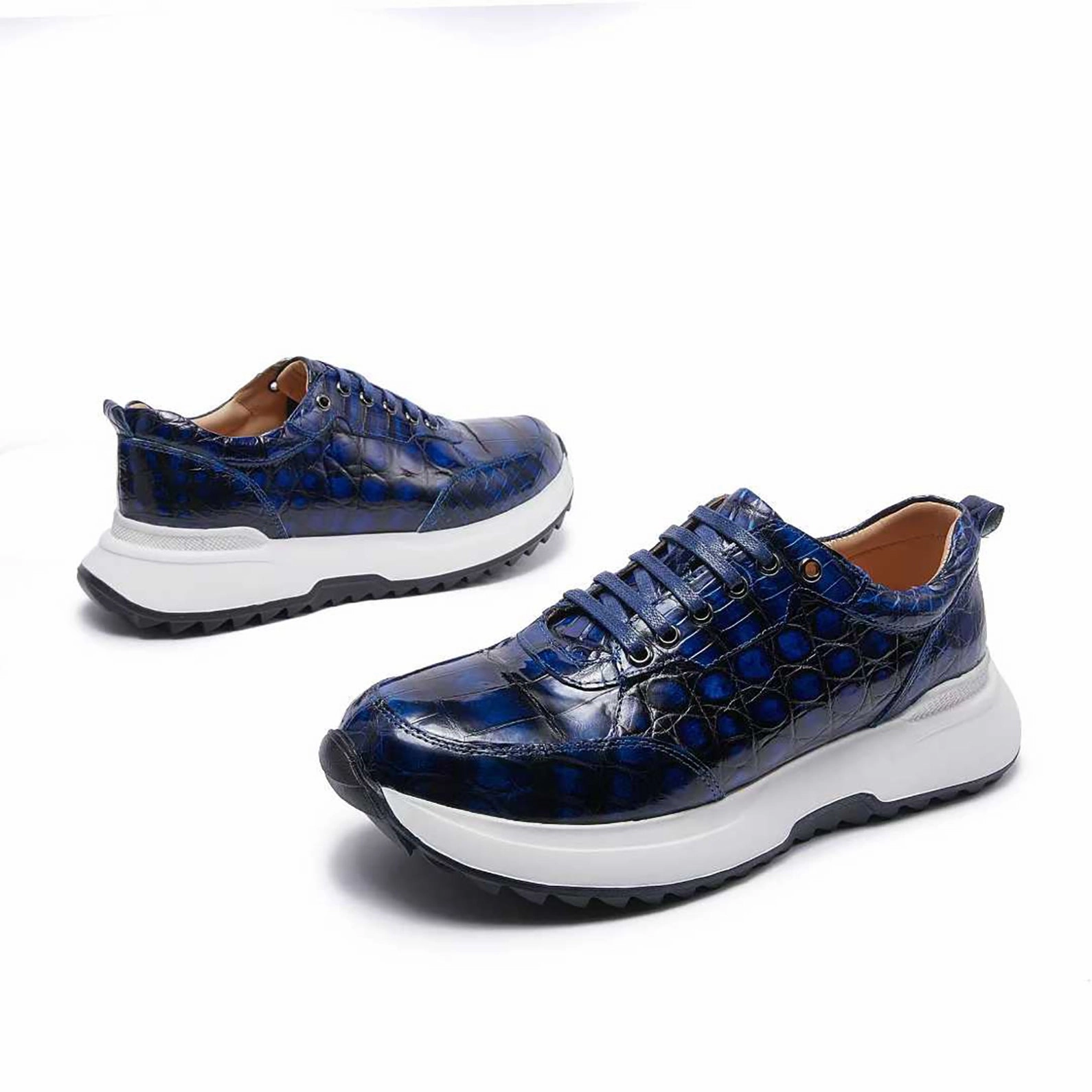 Sneakers Footwear Genuine Alligator Sneakers for Men  Handcrafted Blue Patina with Sport Sole and Distinctive Exotic Texture