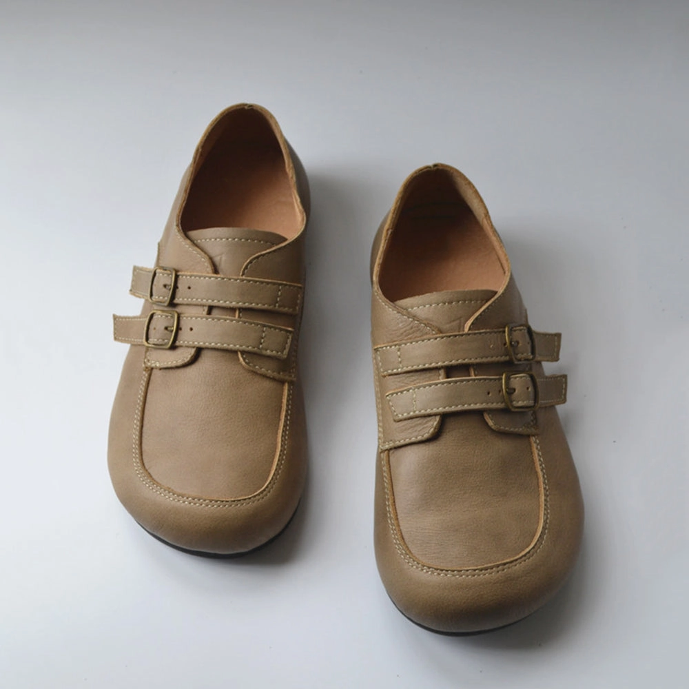 Genuine Leather British Style Buckle Design Wide Toe Flat Shoes Flat Feet Shoes Reddit
