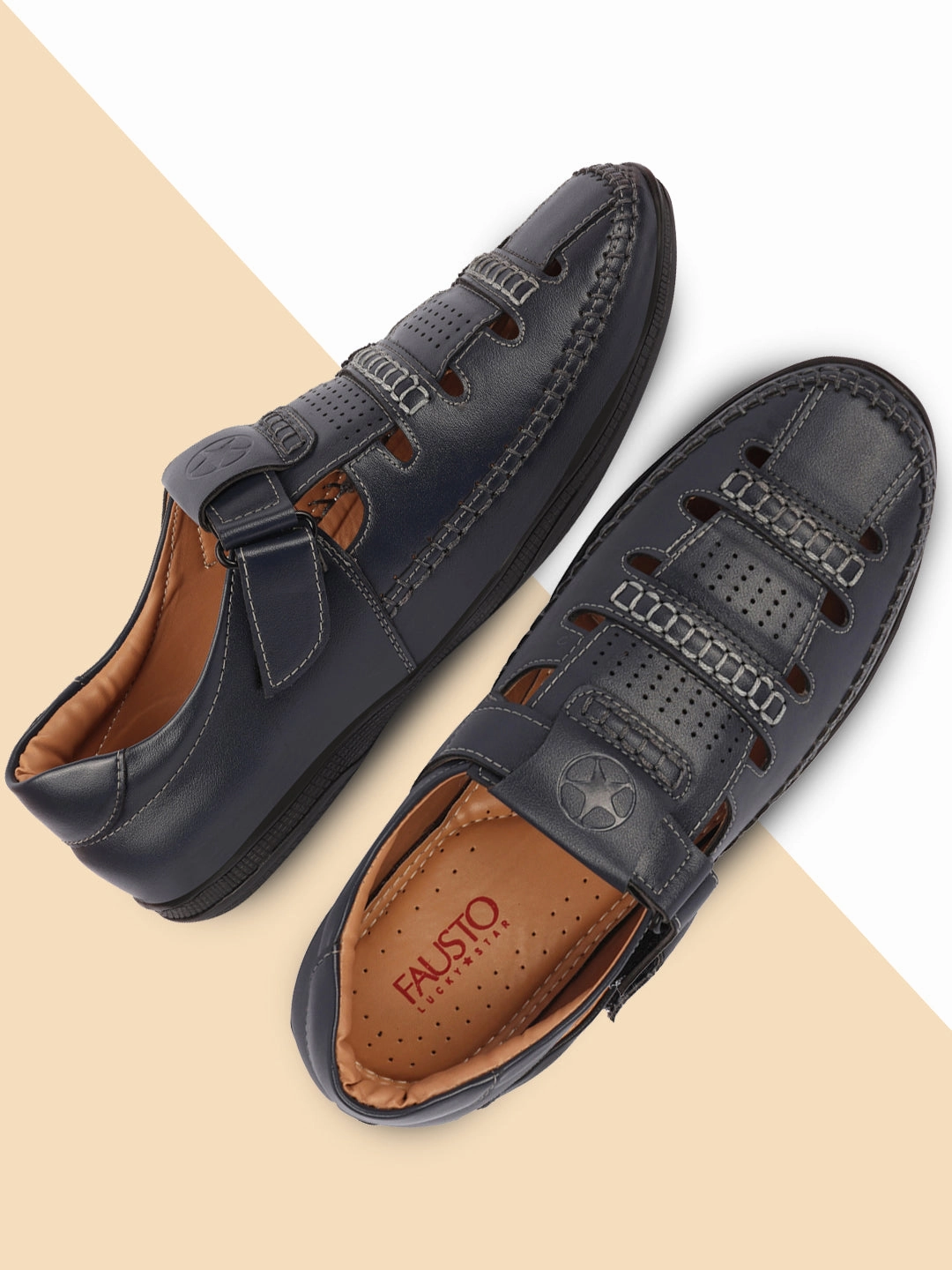 Sandals Black Friday Sale Men Blue Stitched Design Roman Sandals with Ankle Strap