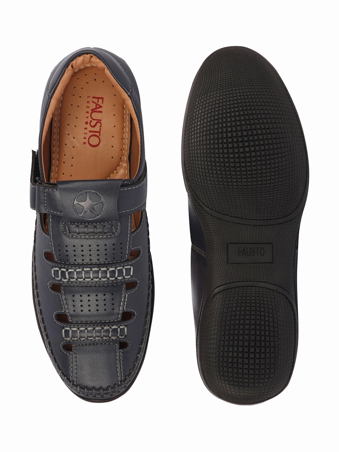 Men Blue Stitched Design Roman Sandals with Ankle Strap Sam Edelman Bay Sandals