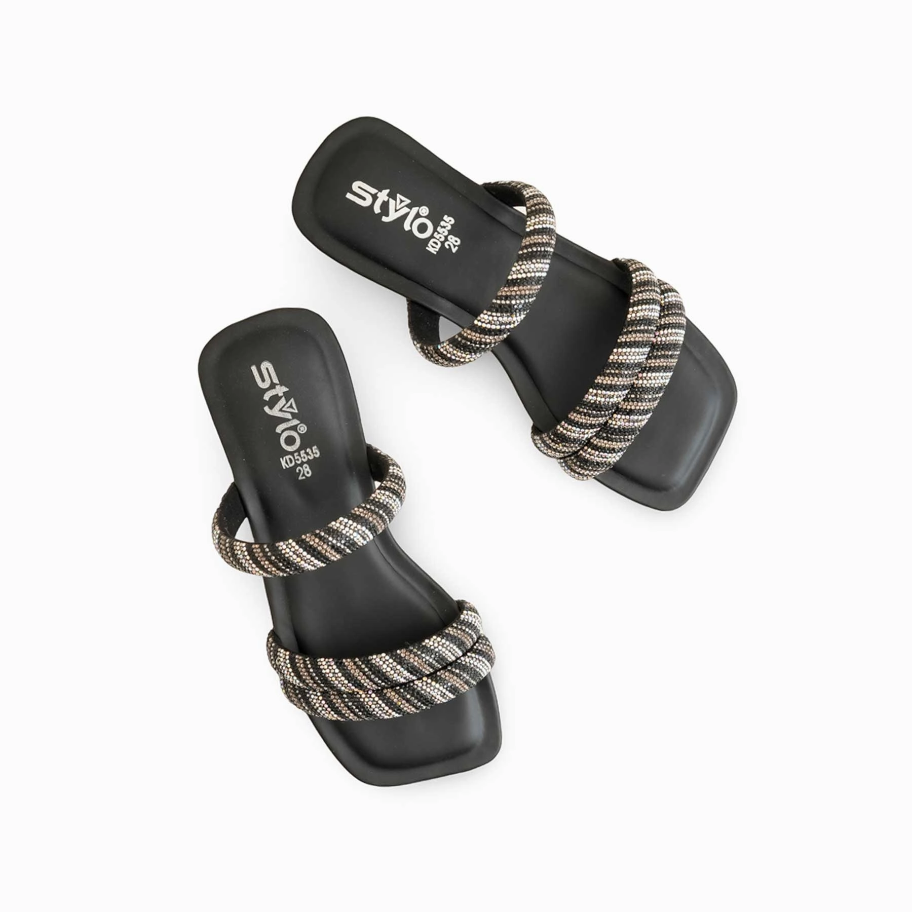 Girls Black Fancy Slipper KD5535 Fluffly Slippers Sandals