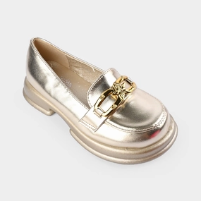 Tan Dress Loafers Girls Loafer 703-2-Golden