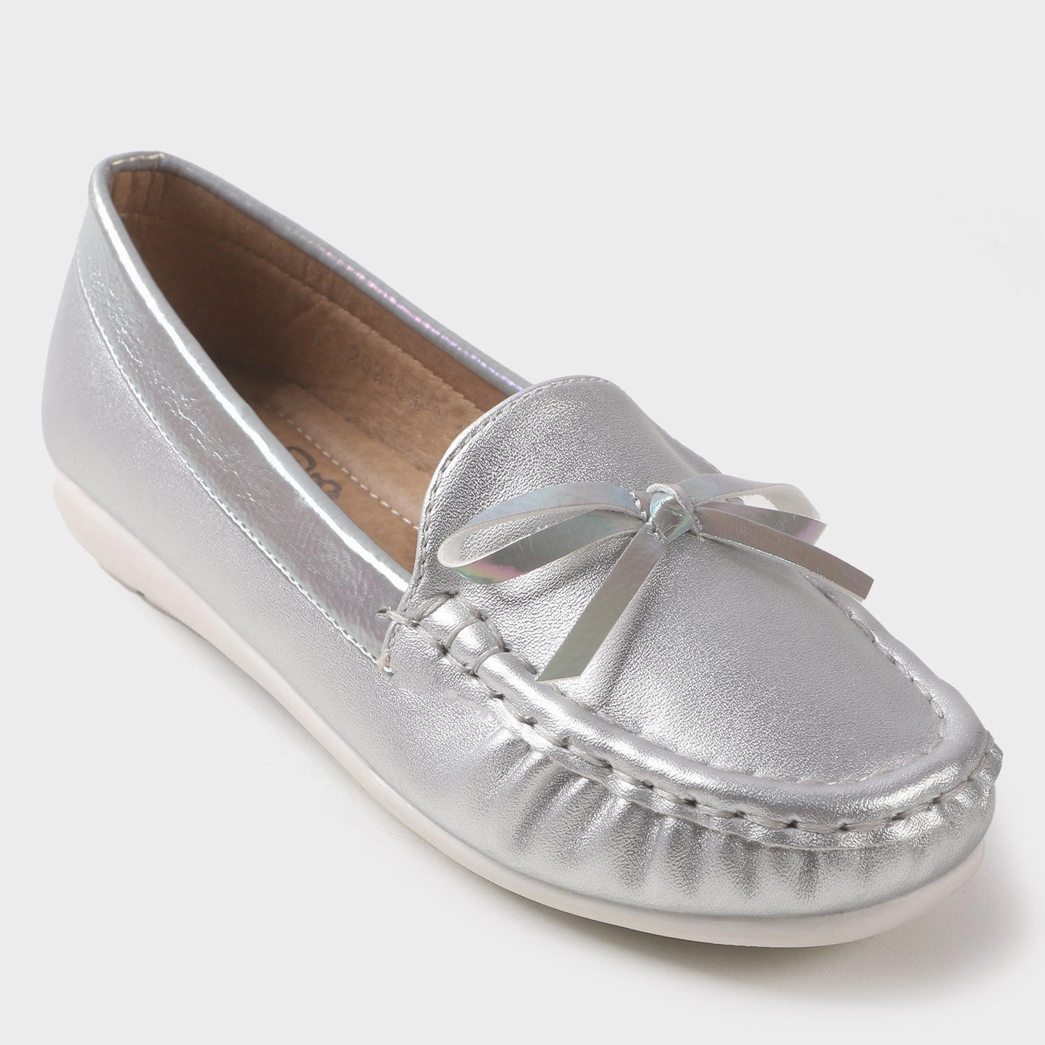 Girls Loafers 202109-3 - SILVER Horsebit Loafers Suede