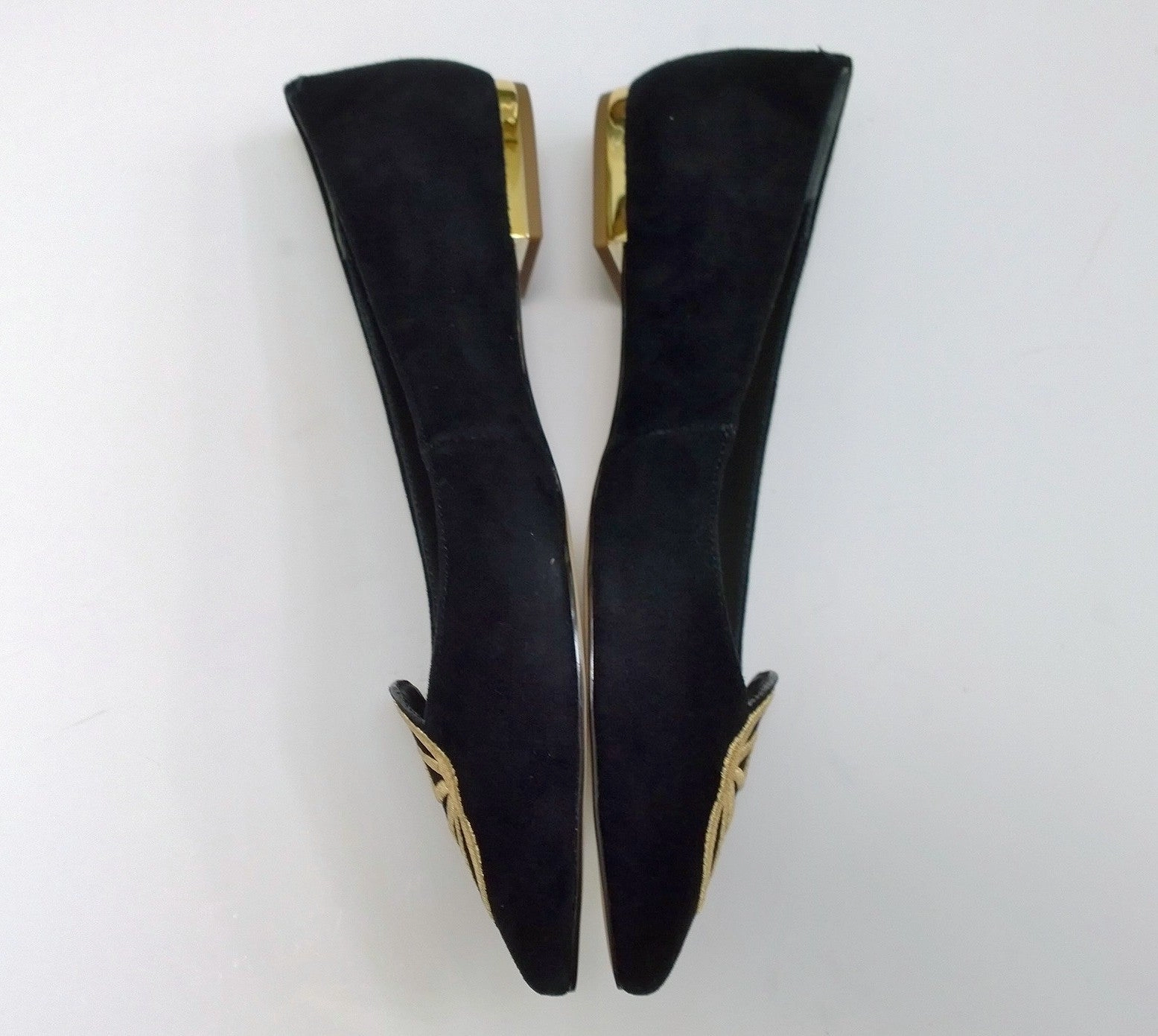 Sophia Webster Bibi Butterfly Black Suede with Yellow Gold Embroidery Pointy Flats Shoes Flat Shoes Price