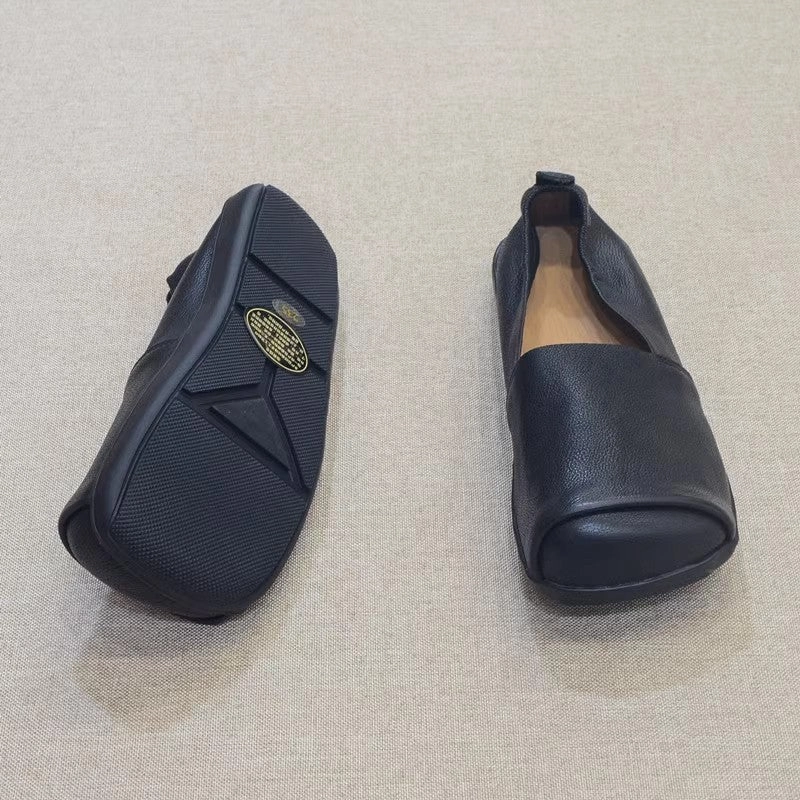 Casual Vs Sports Shoes Soft Leather Square Toe Slip-on Casual Shoes
