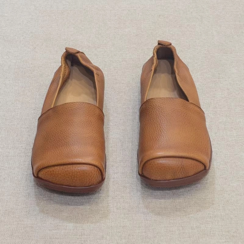 Action Casual Shoes Soft Leather Square Toe Slip-on Casual Shoes