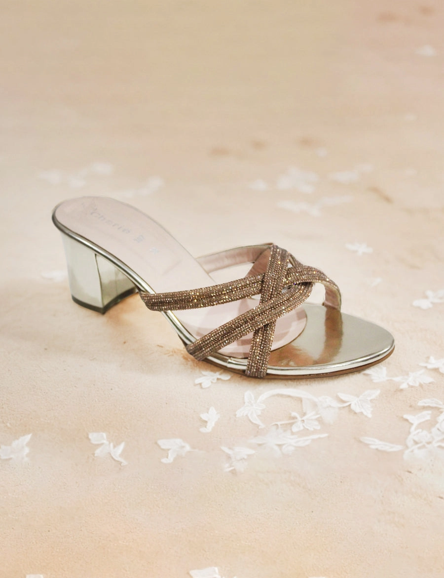 Slippers With Sparkles Golden| Fancy & Stylish Heel Slippers for women