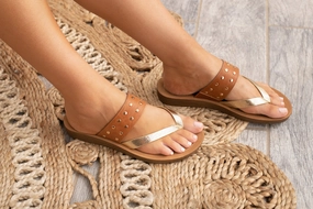 Good Luck Cognac Studded Sandal Glide Post Flip Flops