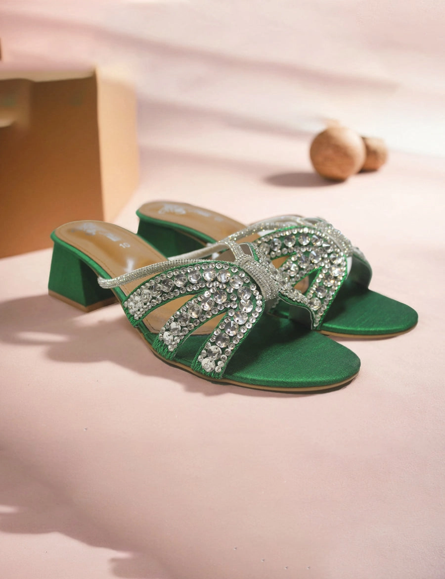 Qvc Slippers Green | Fancy heel for Women