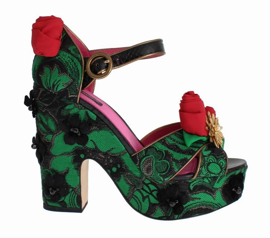 Green Brocade Snakeskin Roses Crystal Shoes Sandals Church Palm Avenue