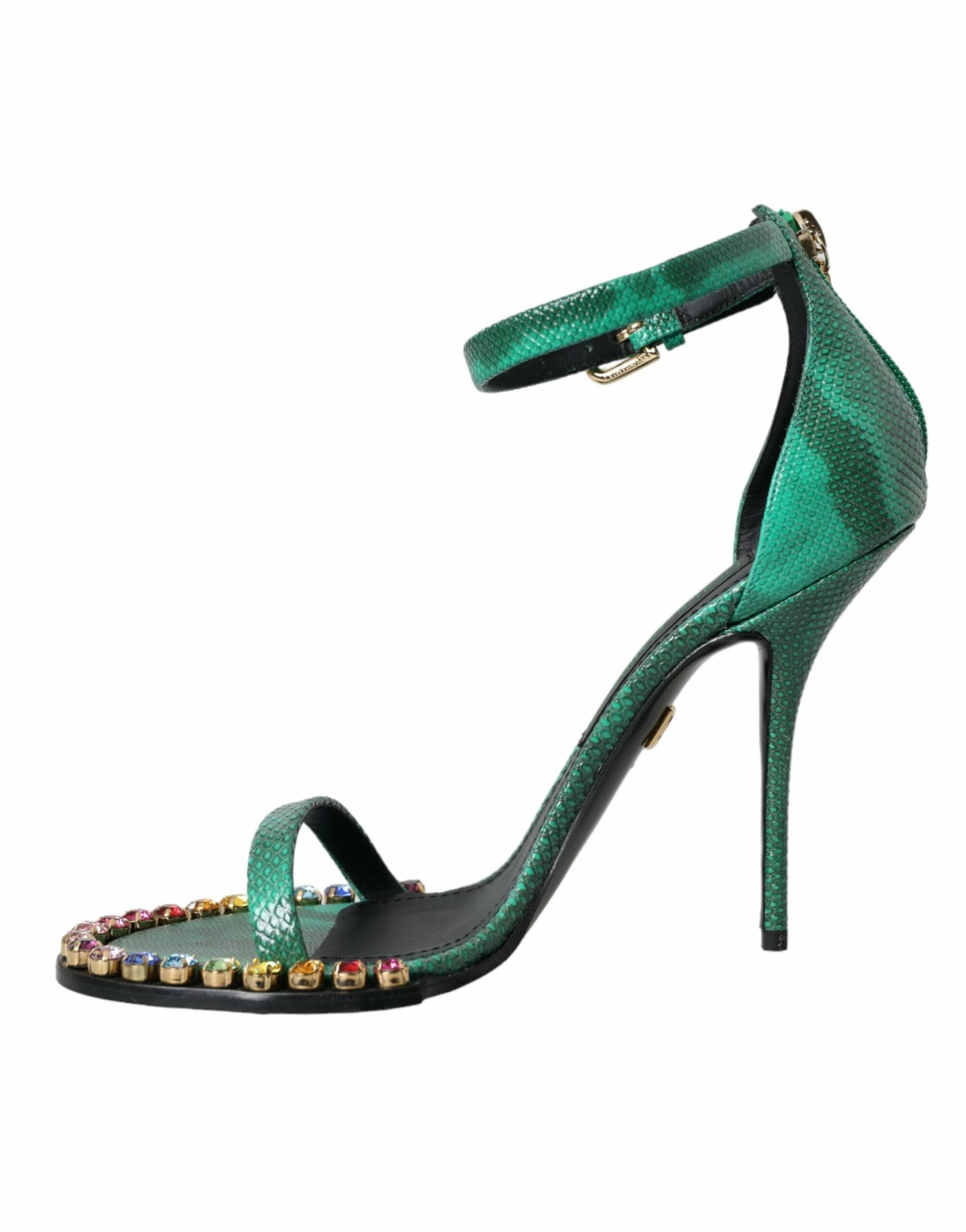 Green Exotic Leather Crystal Sandals Shoes Tevas Sandals