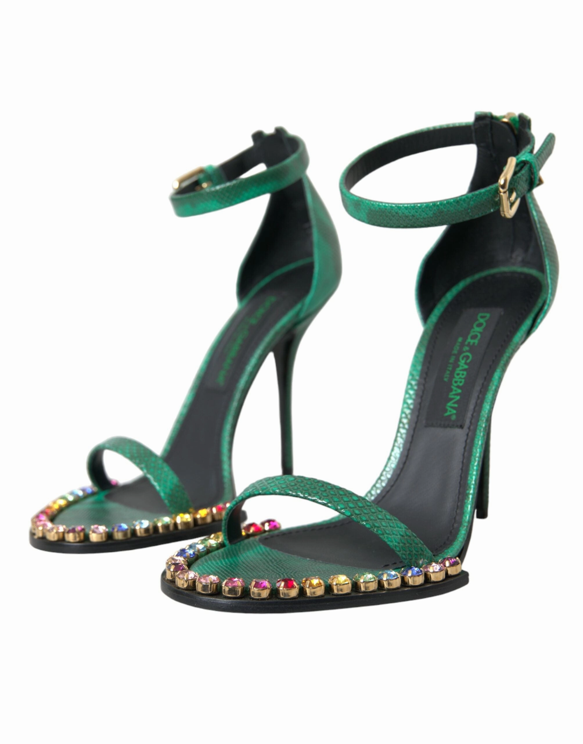 Green Exotic Leather Crystal Sandals Shoes Fancy Flat Sandals