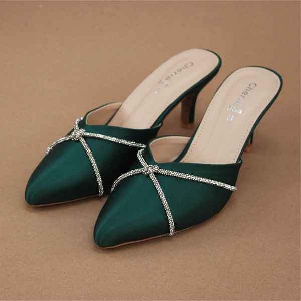 Green Fancy Heel Slippers for Women Pillow Slides