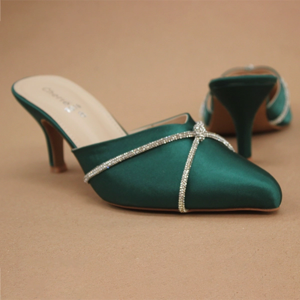 Ballet Slippers With Arch Support Green Fancy Heel Slippers for Women
