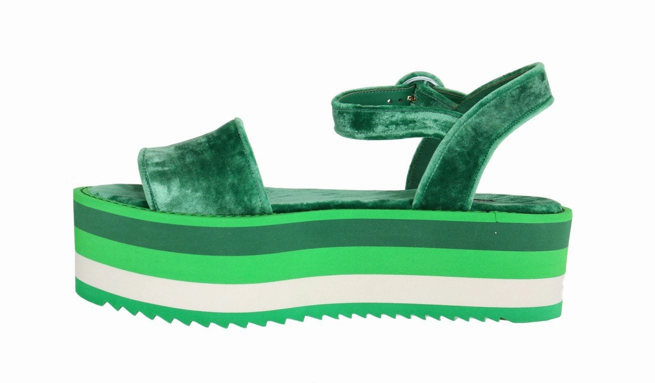 Sandals Cartoon Green Velvet Platform Sandals Wedges