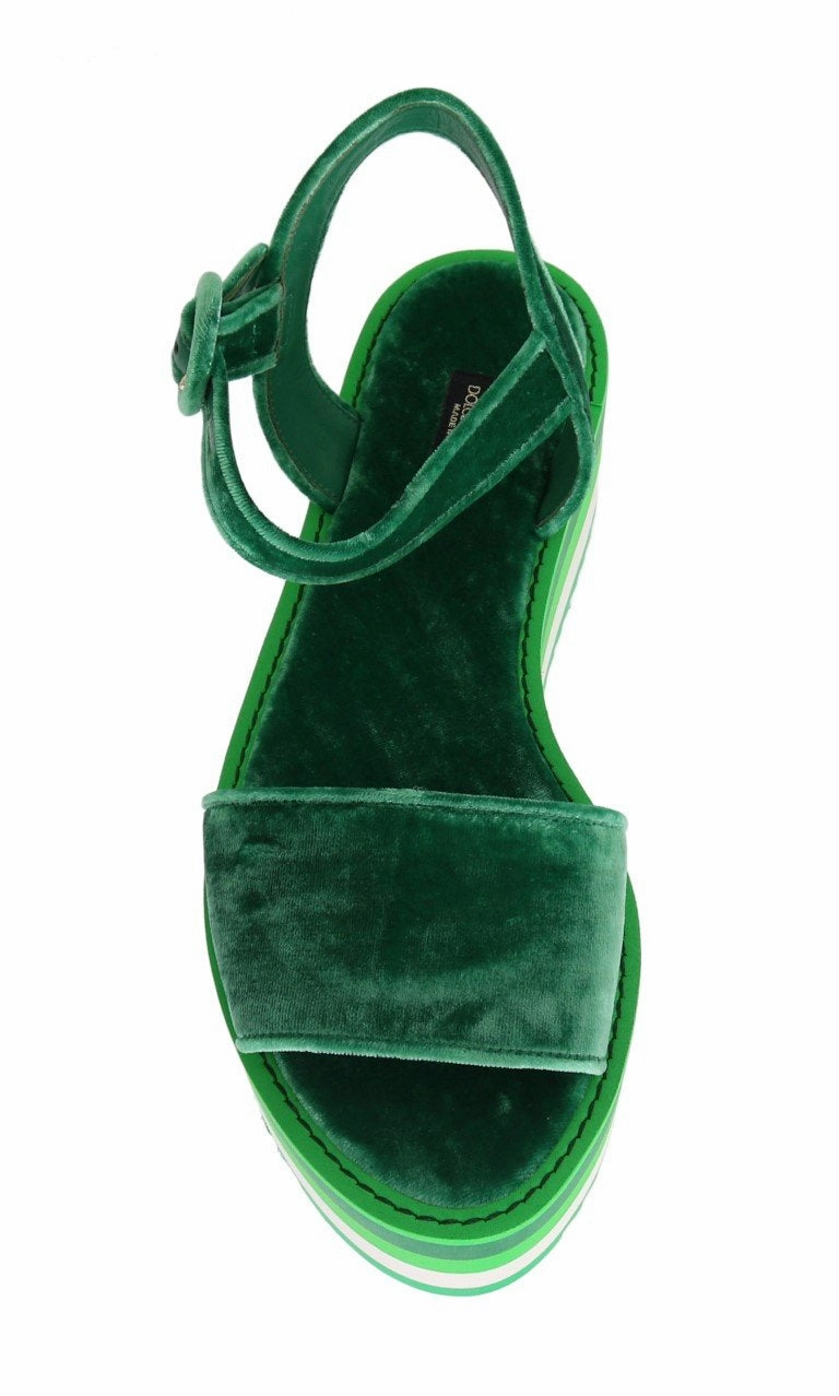 Green Velvet Platform Sandals Wedges Best Comfort Sandals