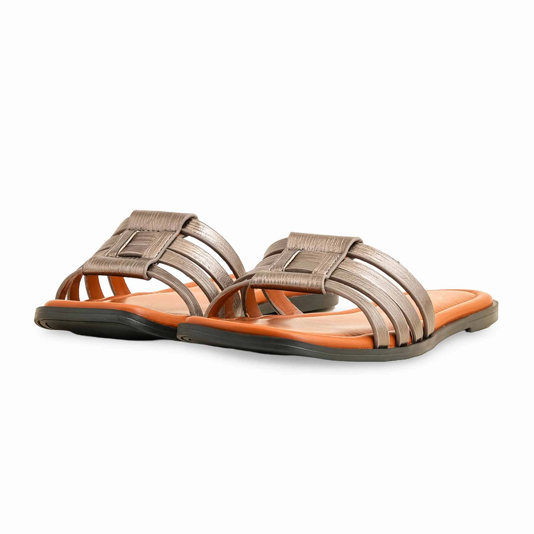 Grey Formal Women Slipper FR8332 Pointed Flat Shoes With Strap