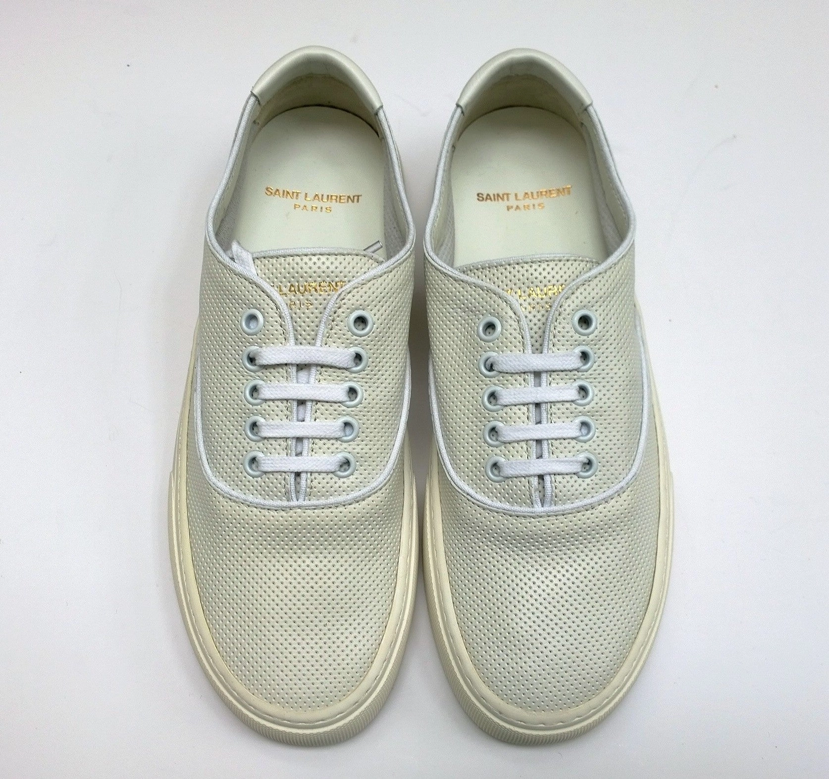 Saint Laurent Venice Low Top Sneakers in Off White Perforated Leather New in Box Trainers Orthotic Flat Dress Shoes