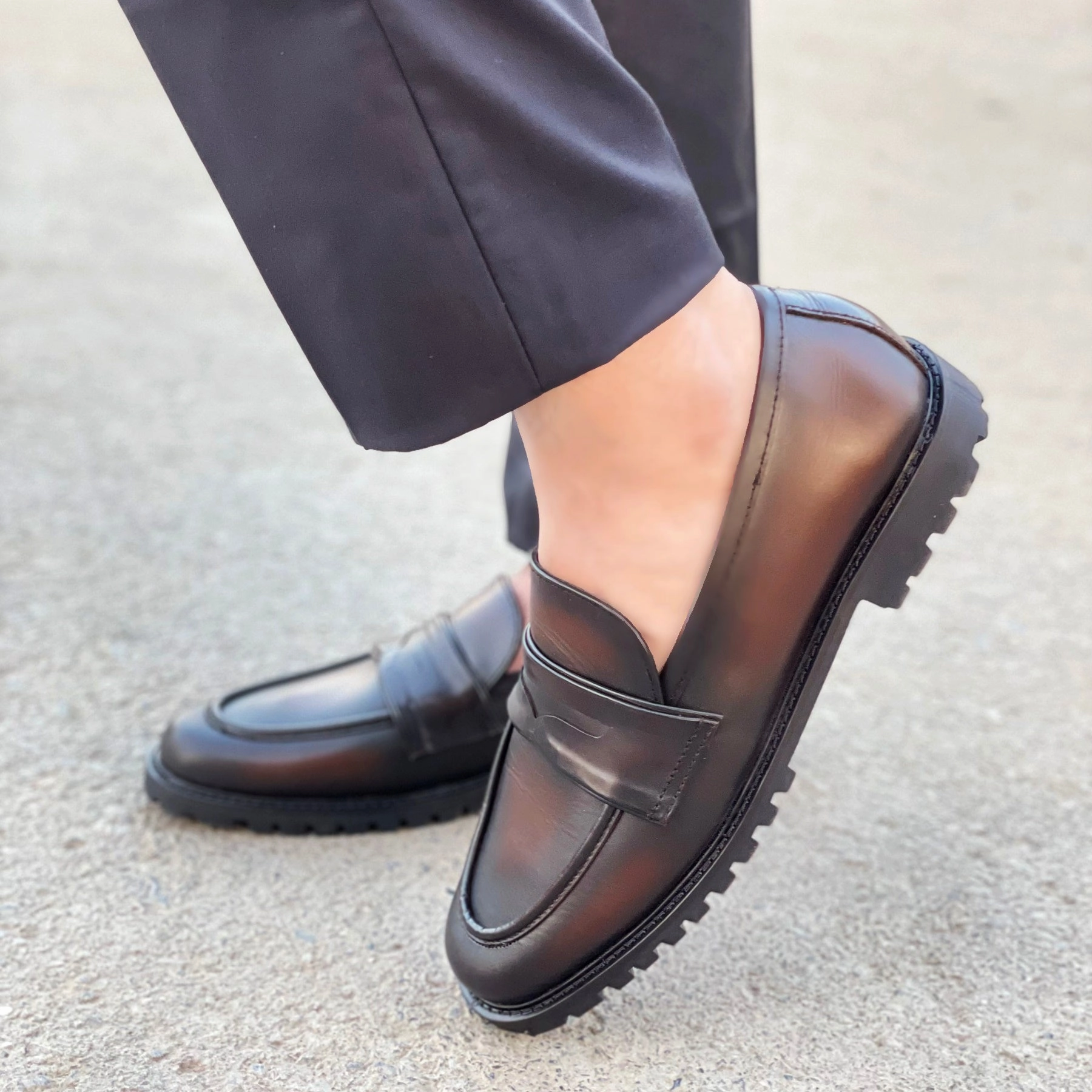 Herre Loafers LS Pure Leather Handmade Titan SHOES CHUNKY LOAFERS LS-525