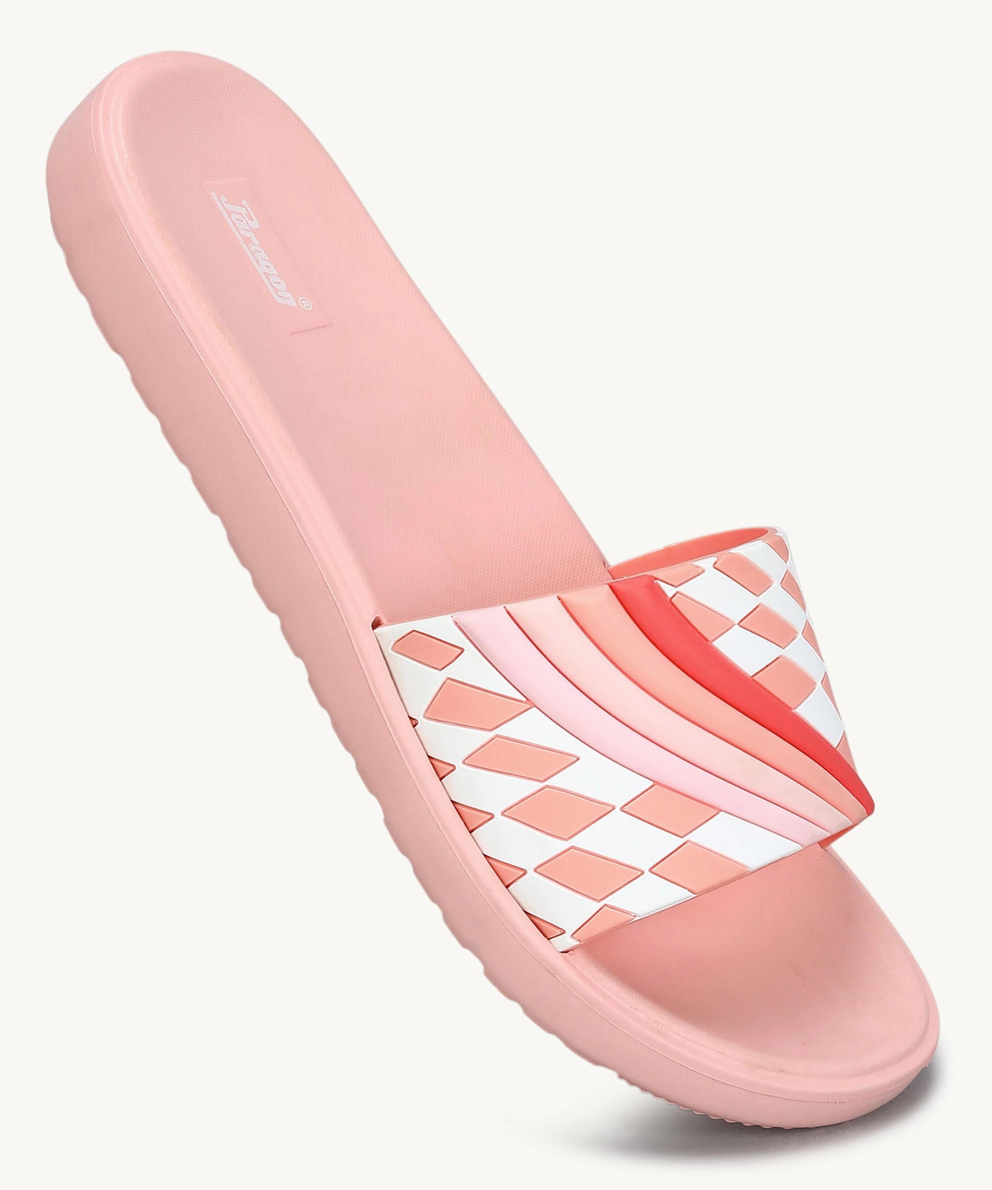 Paragon Women's Peach Sliders with Cushioned Sole for Everyday Use Checkerboard Flip Flops