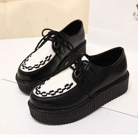 LAKESHI Creepers Women Shoes Large Size 41 Flat Platform Shoes Lace-Up Round Toe Women Flats Casual Shoes Solid Female Shoes