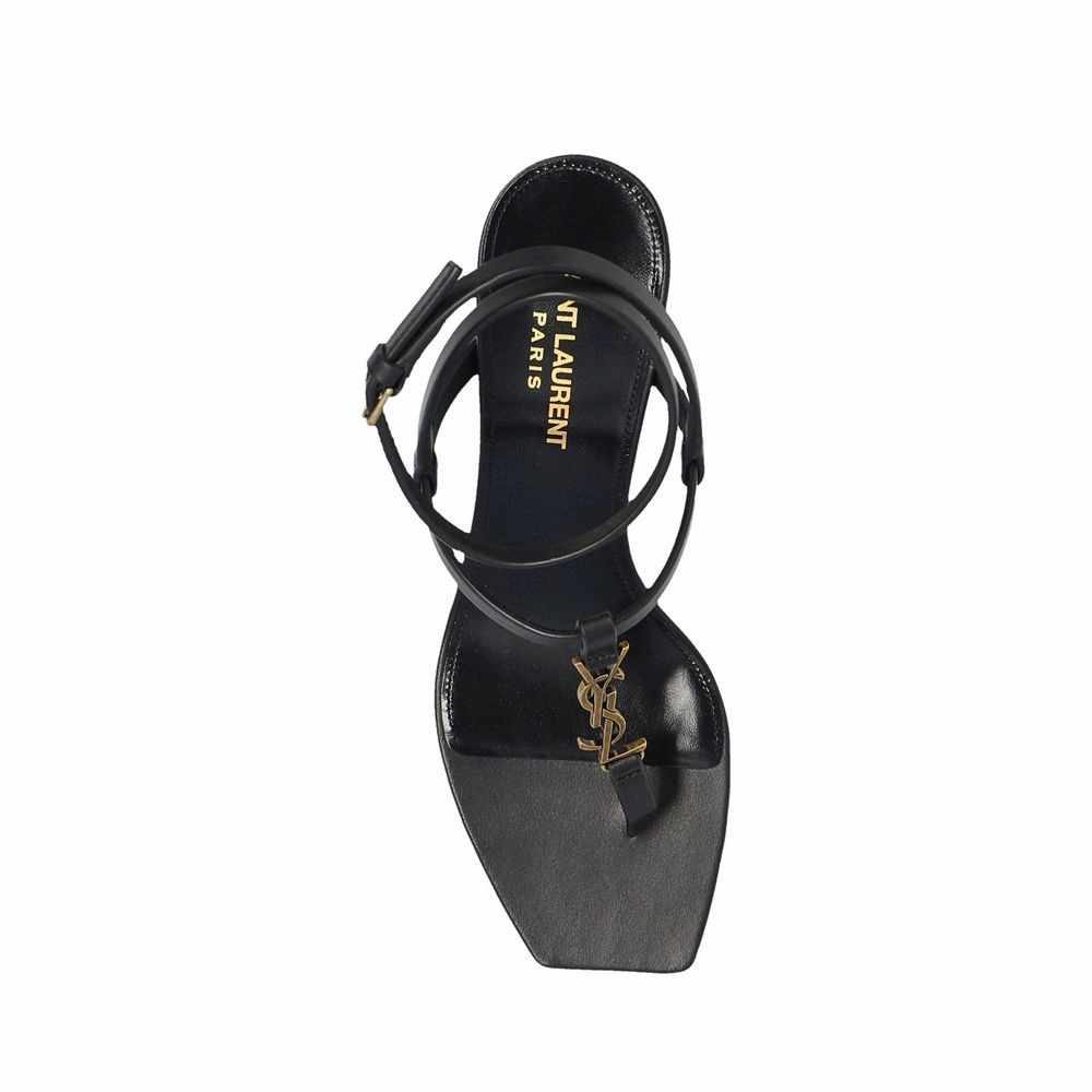 Saint Laurent Black Calfskin Stiletto Heel Sandals Platform Croc Sandals