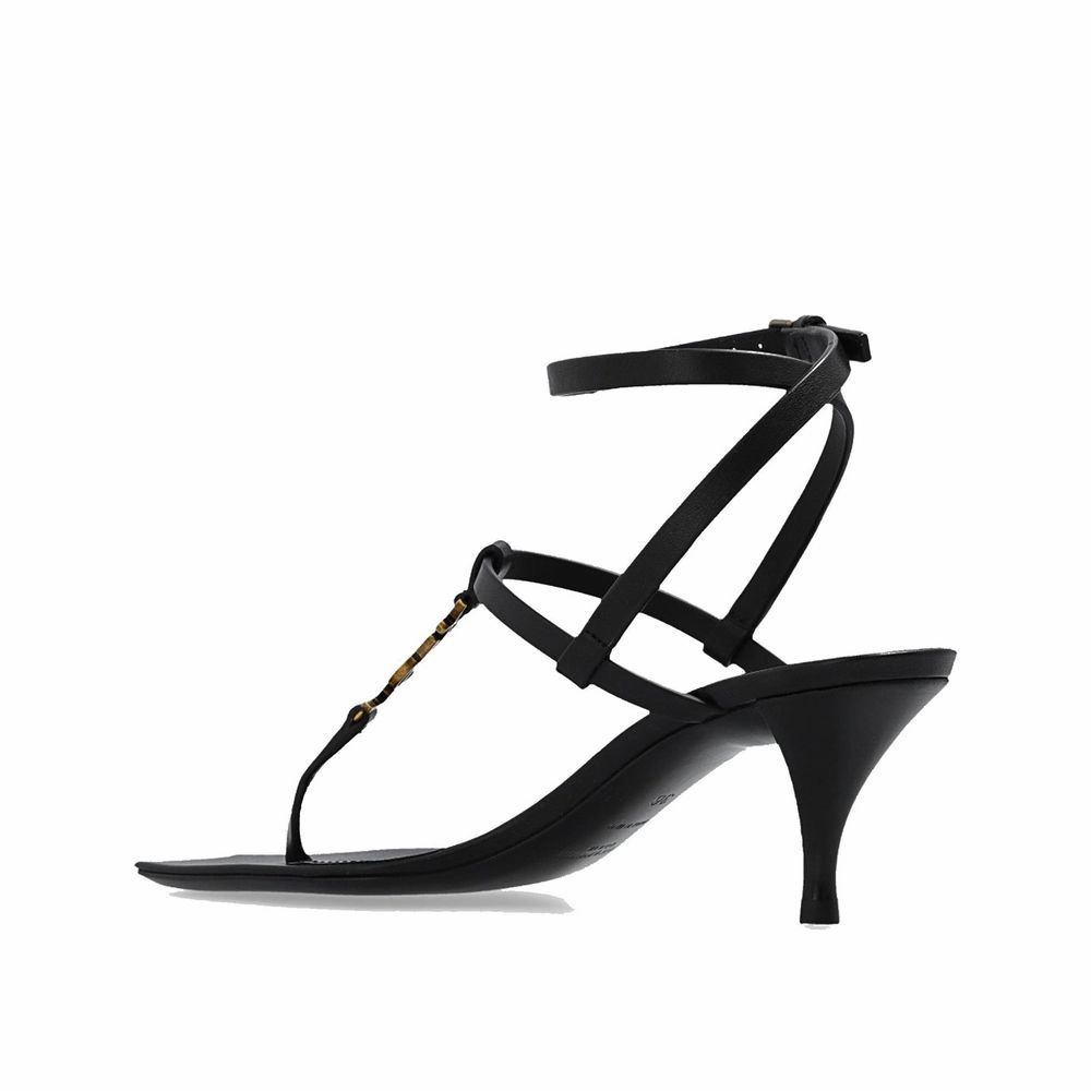 Egyptian Sandals Saint Laurent Black Calfskin Stiletto Heel Sandals