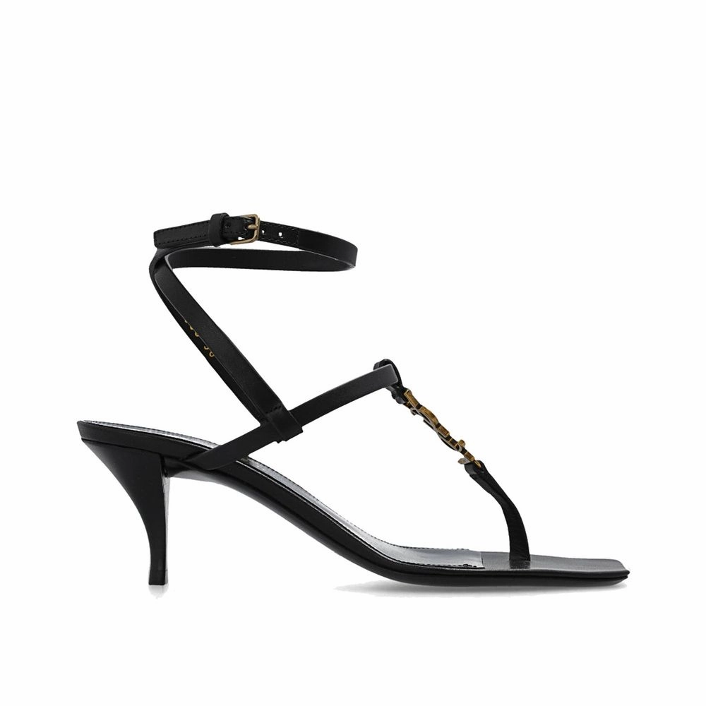 Saint Laurent Black Calfskin Stiletto Heel Sandals Mountain Footbed Sandals