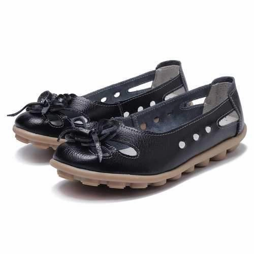Casual Velcro Shoes Hollow Out Breathable Casual Flats Shoes For Women