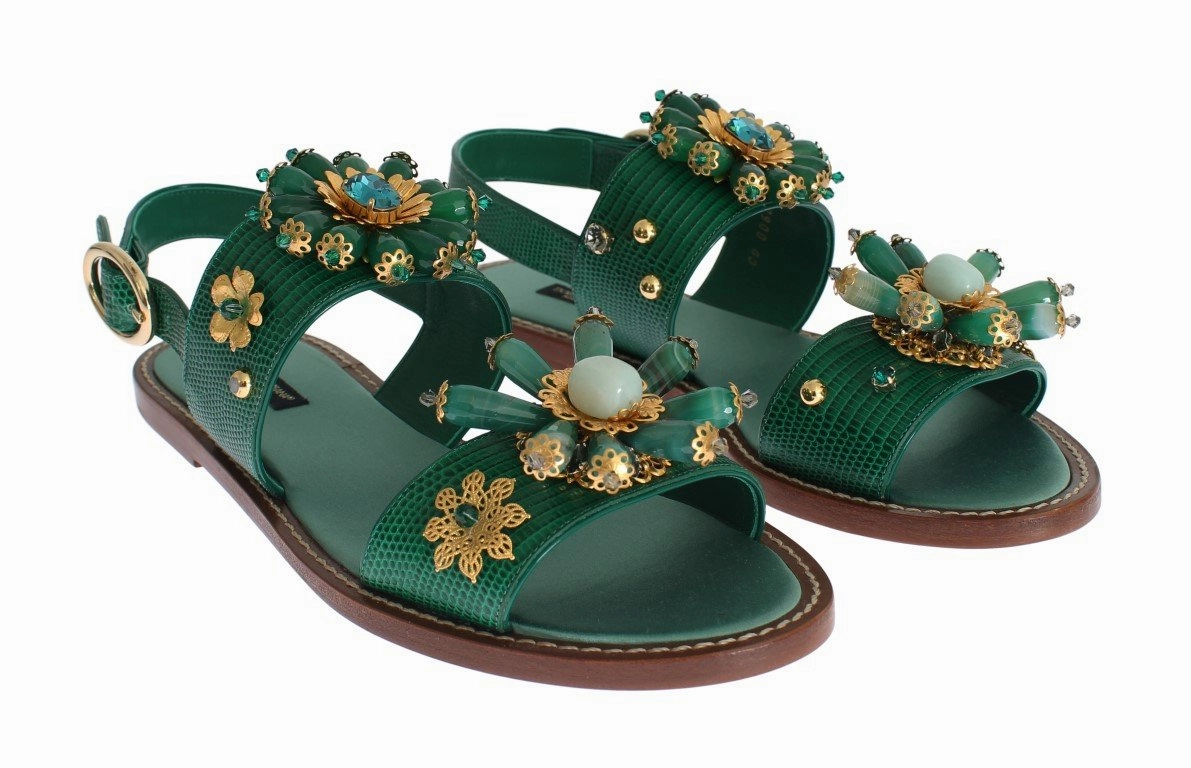 Wooden Sandals Japanese Green Leather Crystal Sandals