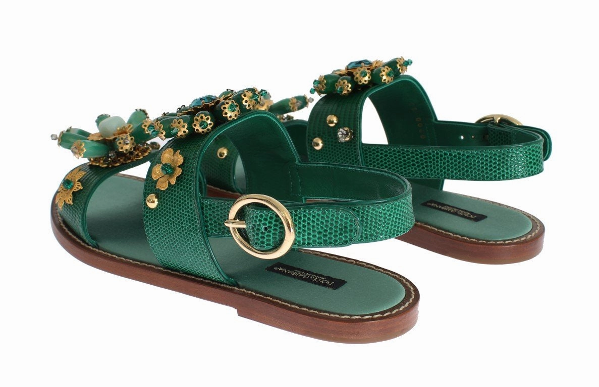 Green Leather Crystal Sandals Aqua Swoosh Sandals