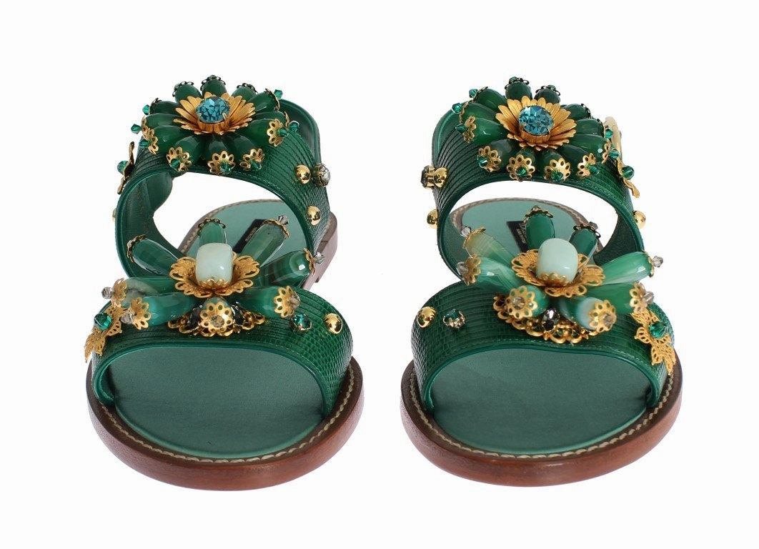 Sandals Antonio Melani Green Leather Crystal Sandals