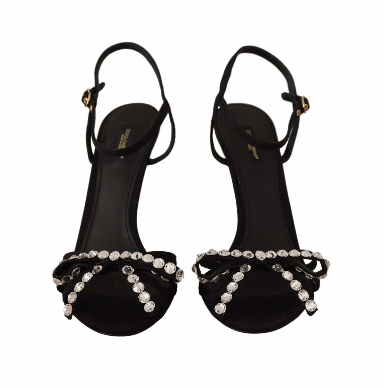 Black Crystals Ankle Strap Heels Sandals Shoes Width Sandals