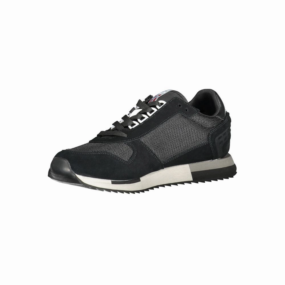 Napapijri Black Leather Men Sneaker Workout Shoes For Flat Feet