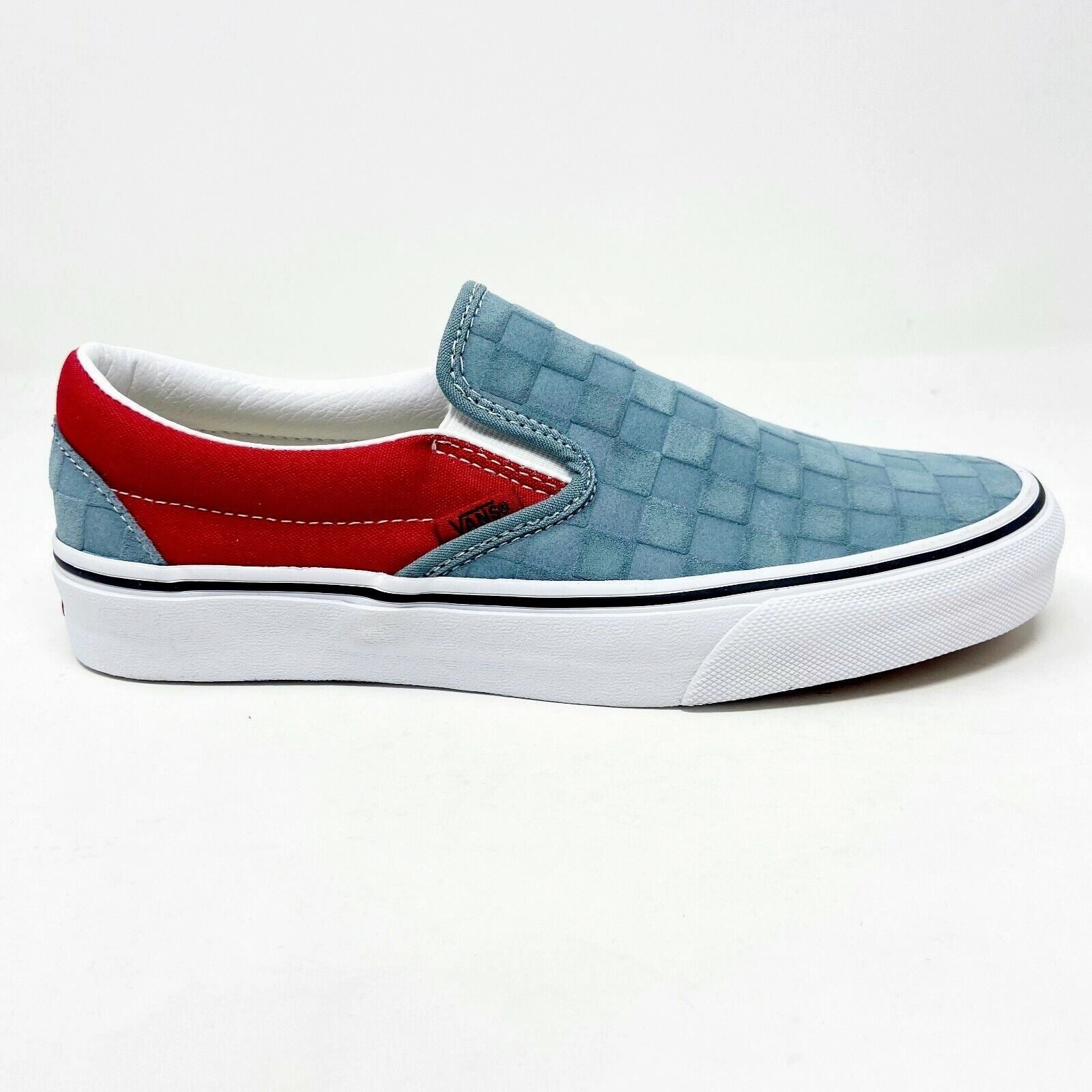 Casual Slip On Shoes Sale Vans Classic Slip On (Deboss Checkerboard) Grey Red Womens Casual Shoes