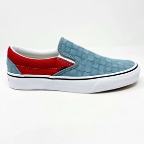Casual Goth Shoes Vans Classic Slip On (Deboss Checkerboard) Grey Red Womens Casual Shoes
