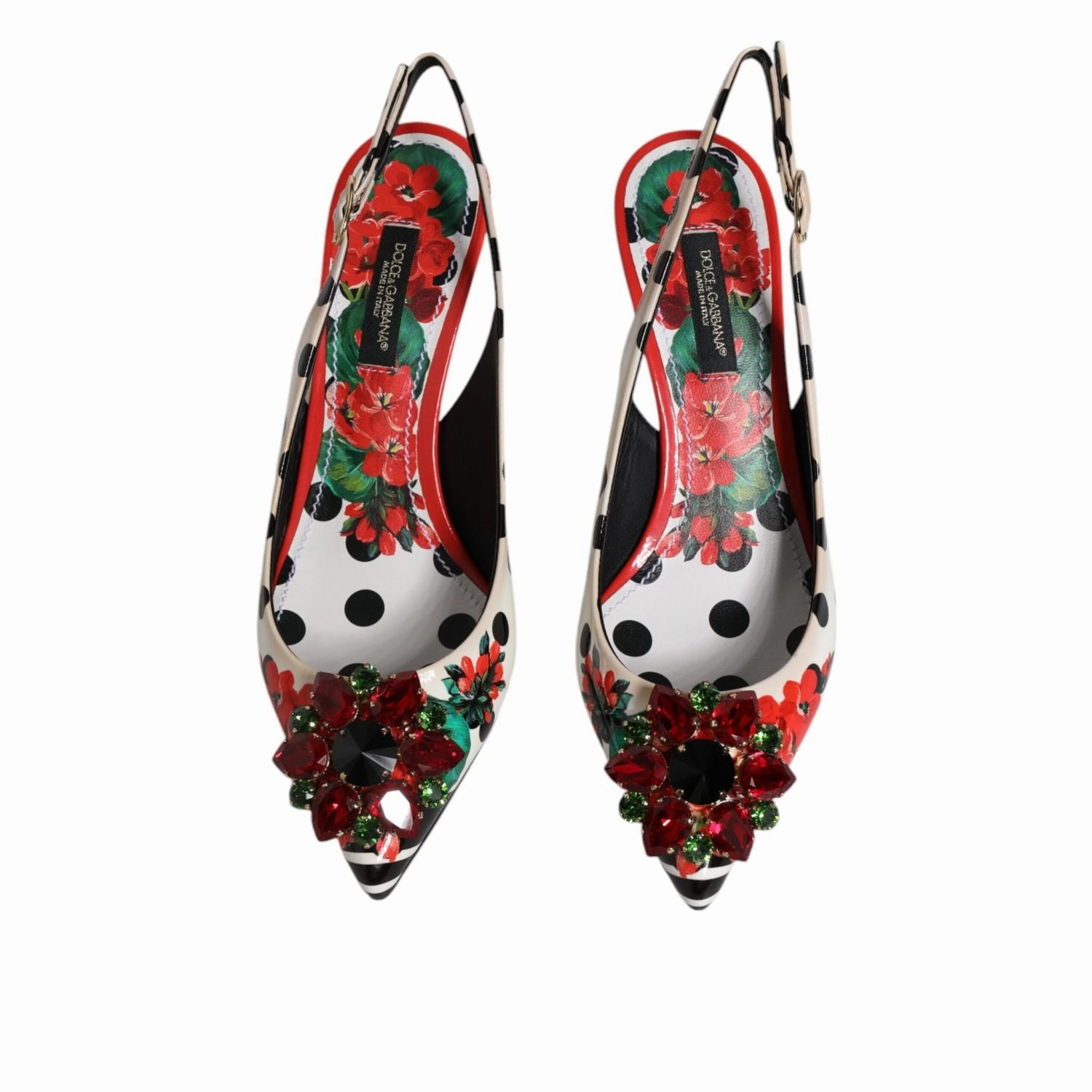 Dolce & Gabbana Multicolor Leather Crystal Heels Slingback Shoes Leather Sole Sandals