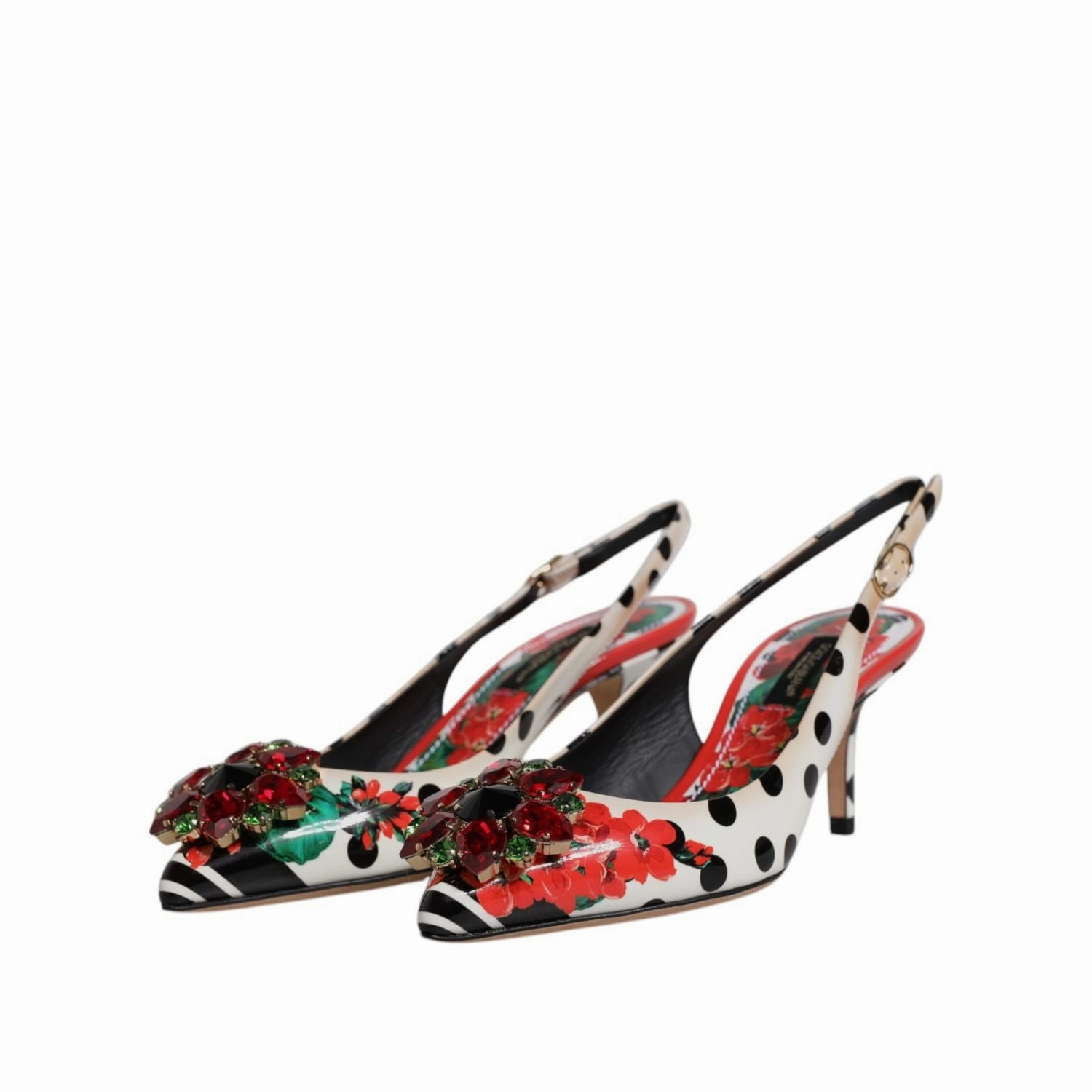Dolce & Gabbana Multicolor Leather Crystal Heels Slingback Shoes Satin Sandals