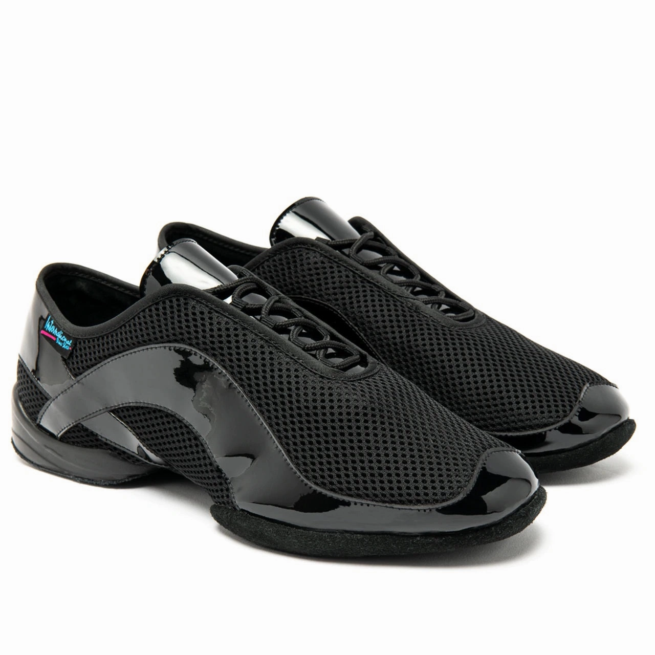 Shoes Dresses Flat International Dance Shoes, Tempo, Air Mesh/Black Patent, Flat Heel