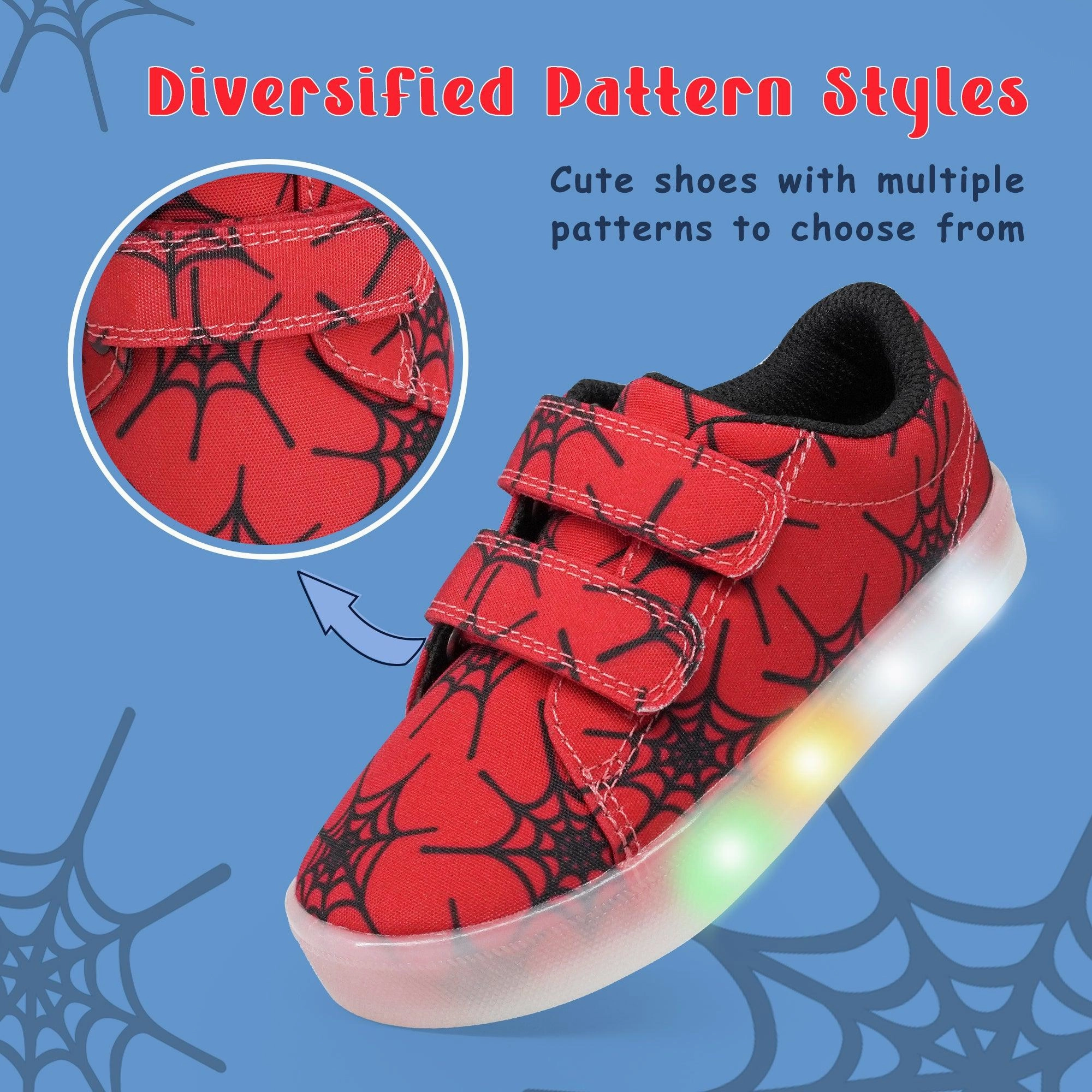 Merrell Casual Shoes YESKIS Boys Luminous Shoes Vivaki LED Canvas Velcro Cartoon Casual Sports Shoes Red