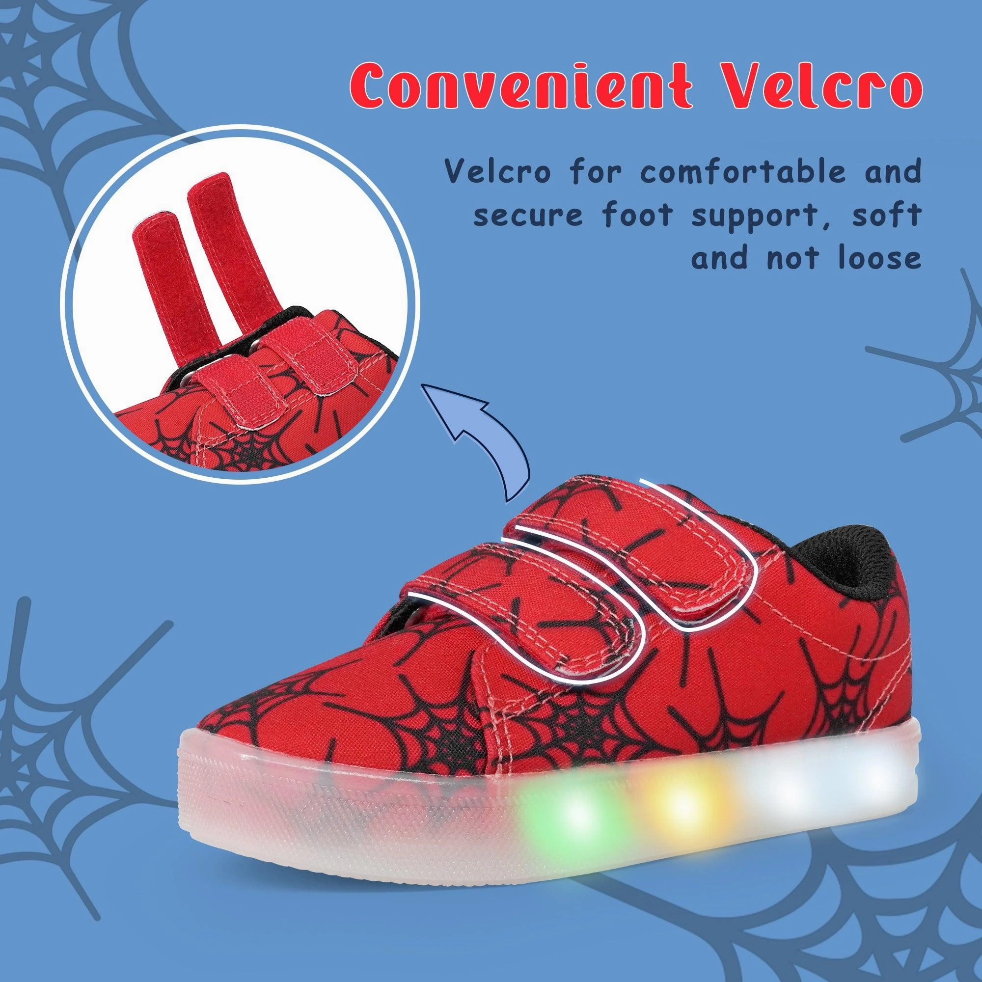 YESKIS Boys Luminous Shoes Vivaki LED Canvas Velcro Cartoon Casual Sports Shoes Red Lotto Casual Shoes